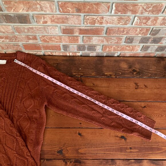 NWT Lucky Brand Men's Large Terracotta Orange Tweed Cable Knit Crewneck Sweater - Picture 12 of 14